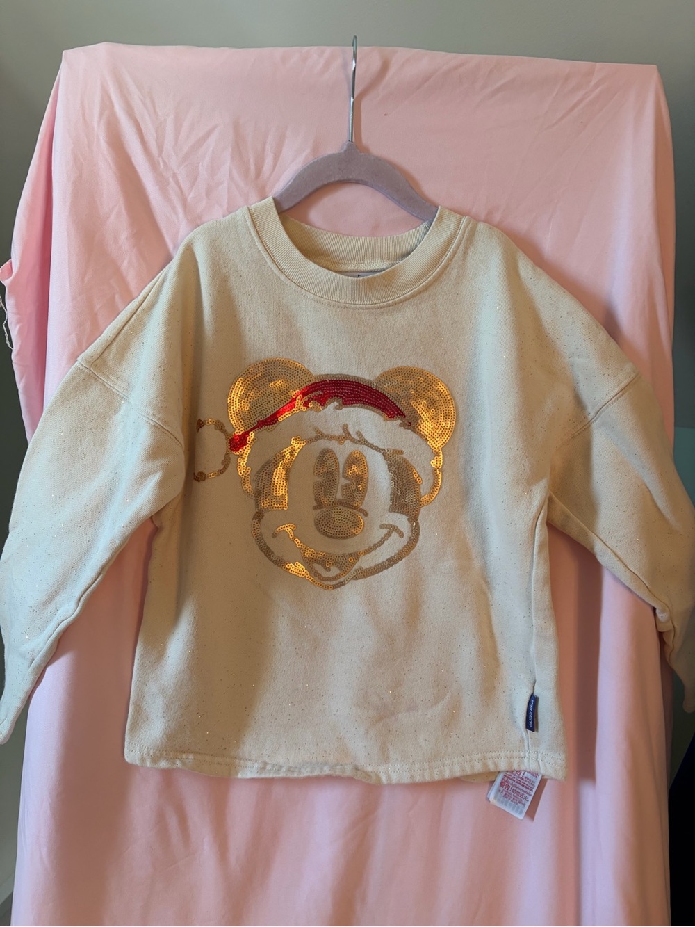 Disney kids Holiday Cream Sequin Mickey Sweatshirt with Red Accent size 7/8